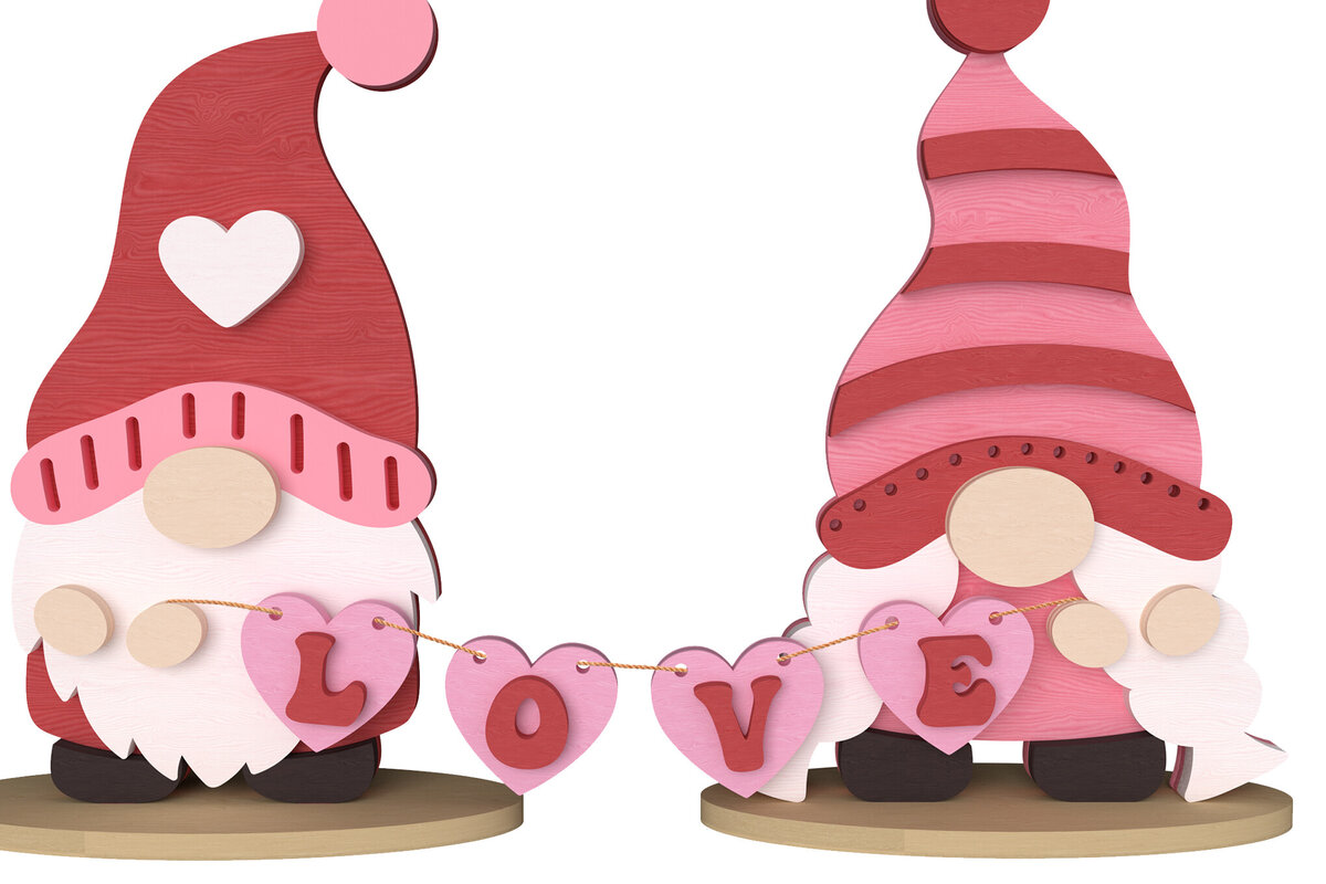 Intra απο ξύλο plywood 3mm-4mm πάχος – Valentine Gnome Ζευγάρι 3D διακόσμηση Δίασταση  20x20 cm INTRAFABR-111650311