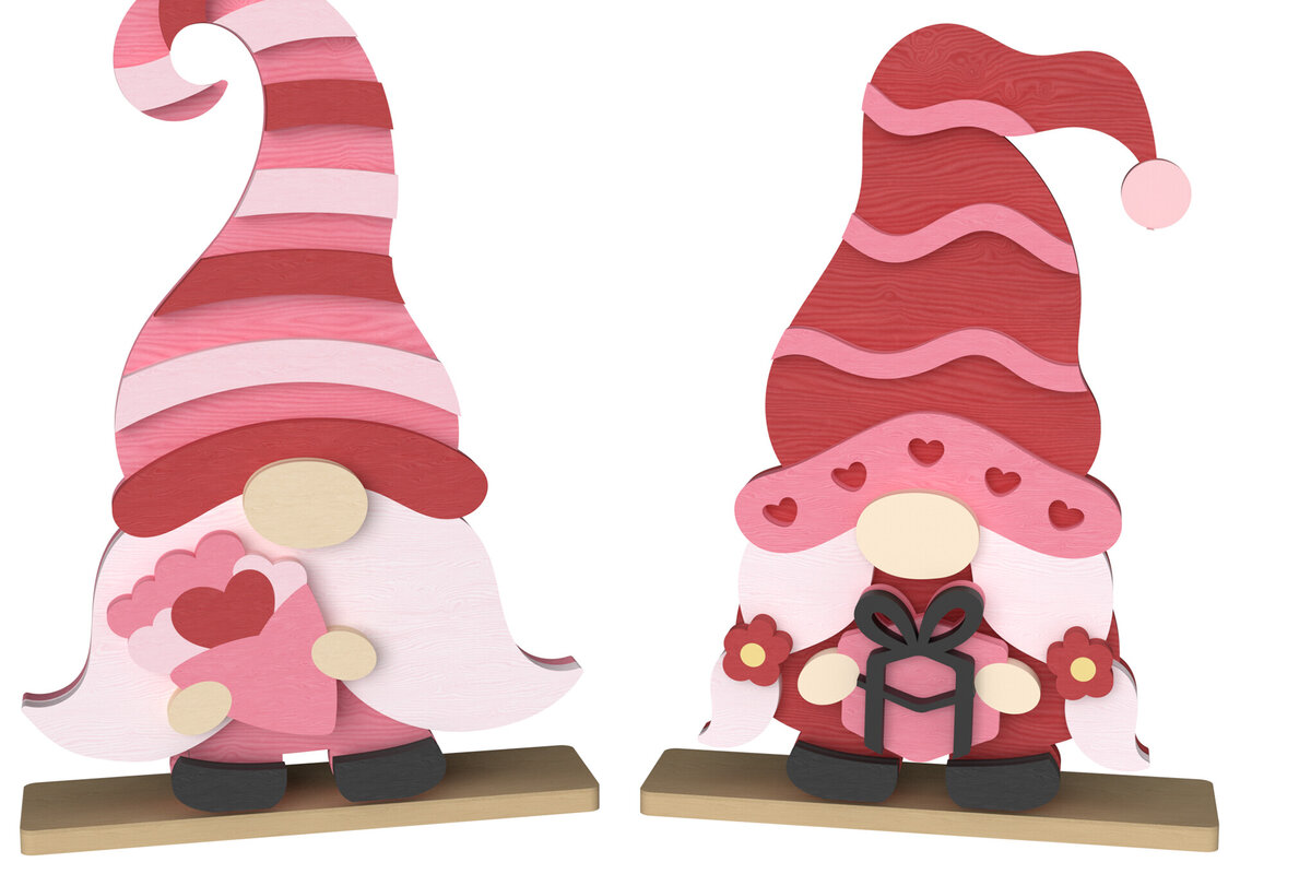 Intra απο ξύλο plywood 3mm-4mm πάχος – Valentine Gnome Ζεύγος με δώρα Δίασταση  20x20 cm INTRAFABR-111650445