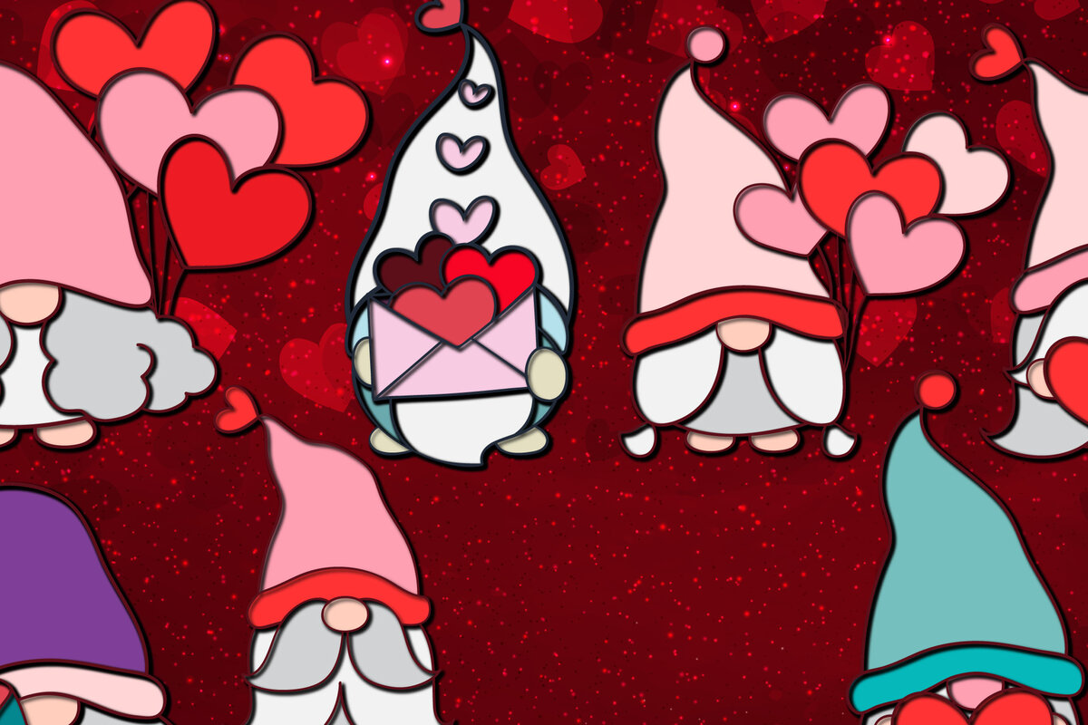 Intra απο ξύλο plywood 3mm-4mm πάχος – Πακέτο αρχείου αποκοπής Valentine Gnome Δίασταση  20x20 cm INTRAFABR-23387569