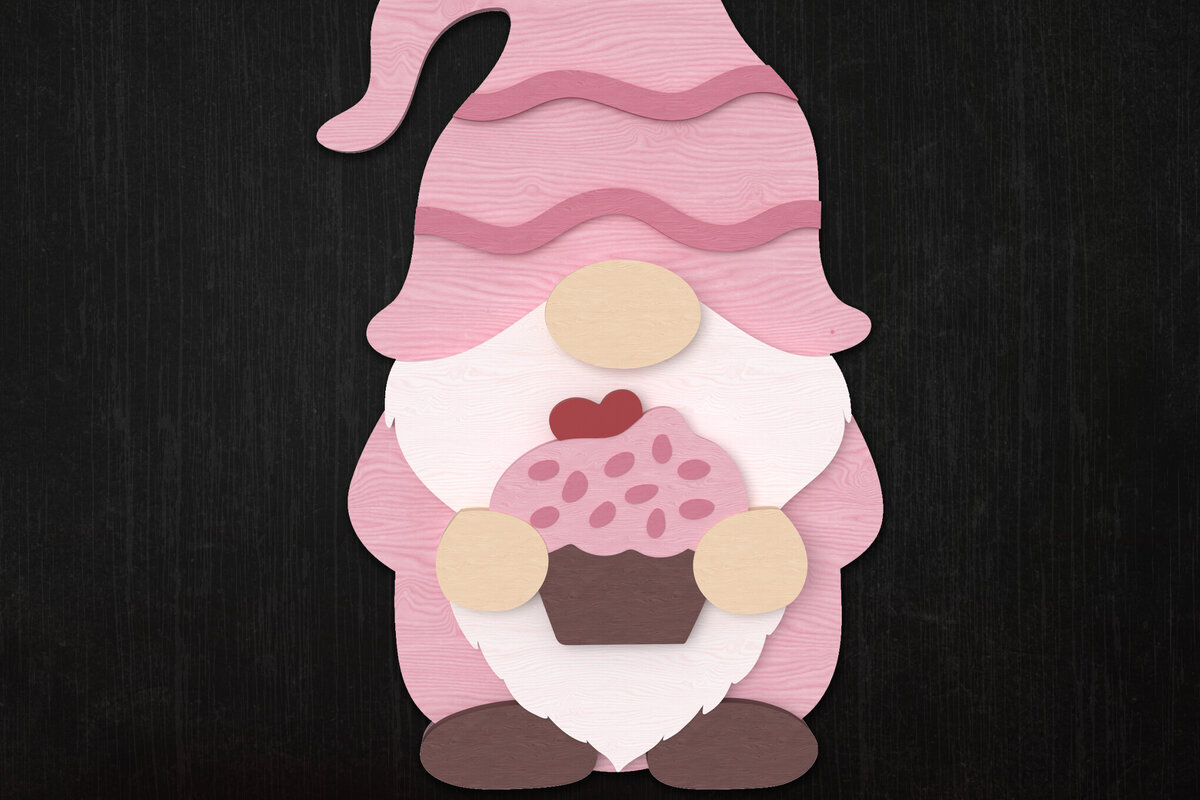 Intra απο ξύλο plywood 3mm-4mm πάχος – Valentine Gnome με Cupcake Laser Δίασταση  20x20 cm INTRAFABR-111422153