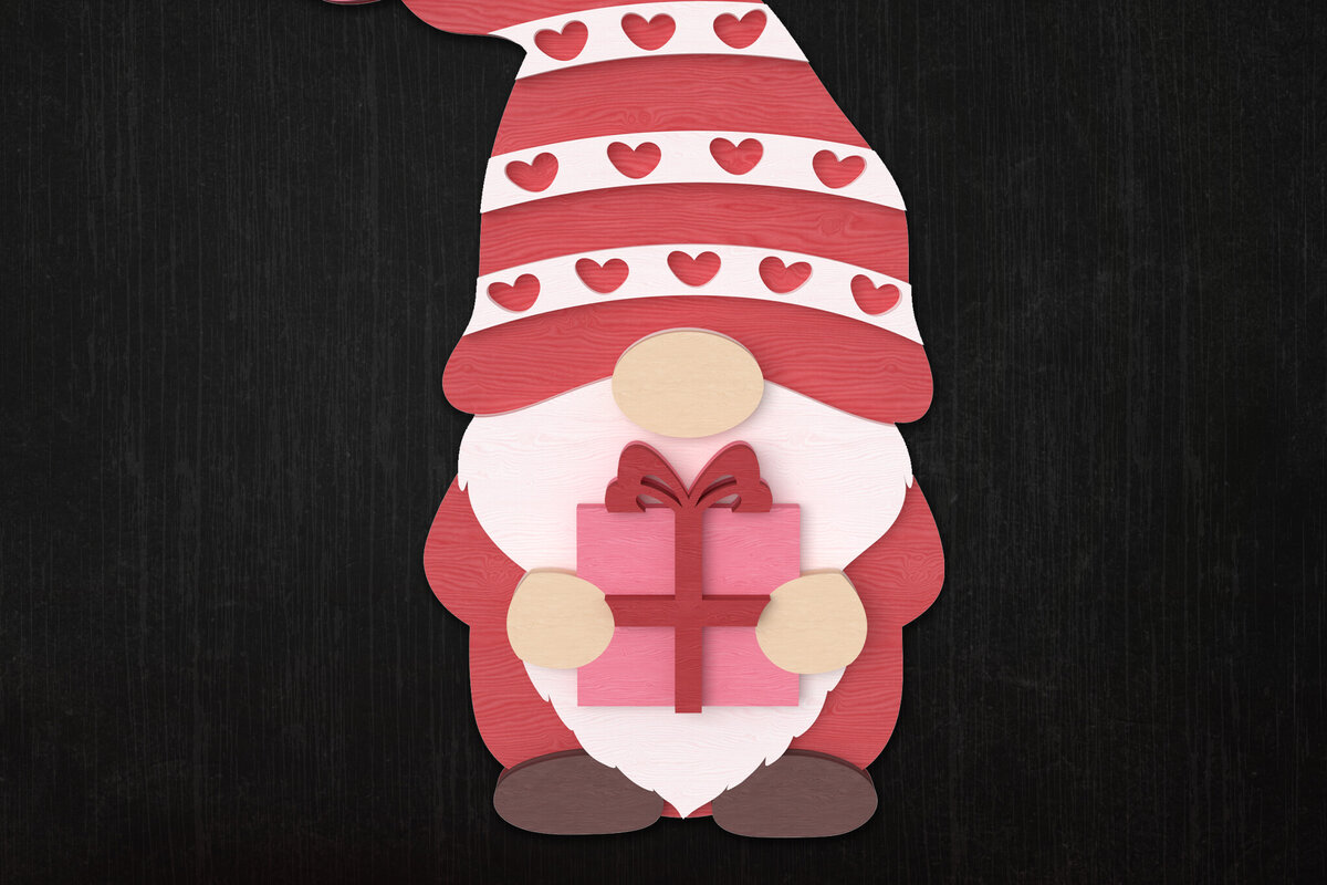 Intra απο ξύλο plywood 3mm-4mm πάχος – Valentine Gnome με κουτί δώρου Δίασταση  20x20 cm INTRAFABR-111422393