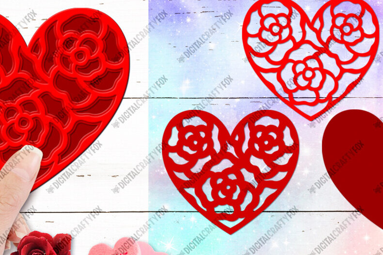Intra απο ξύλο plywood 3mm-4mm πάχος – Valentine Heart, 3D Flower Heart Δίασταση  20x20 cm INTRAFABR-88455663