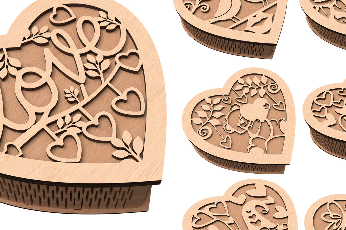 Intra απο ξύλο plywood 3mm-4mm πάχος – Πακέτο κοπής Laser Box Valentine Heart Box Δίασταση  20x20 cm INTRAFABR-113120186