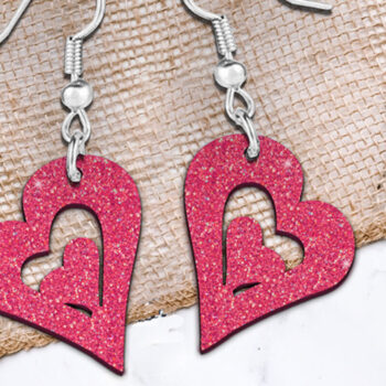 Intra απο ξύλο plywood 3mm-4mm πάχος – Σκουλαρίκια Καρδιά Αγίου Βαλεντίνου κοπής με λέιζερ. Δίασταση  5x5 cm INTRAFABR-111945633 - Image 1