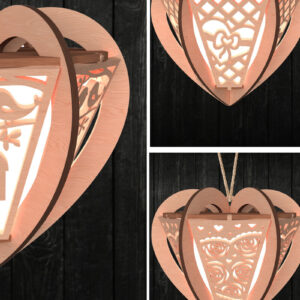 Intra απο ξύλο plywood 3mm-4mm πάχος – Πακέτο φαναριού καρδιάς Valentine Cut Laser Δίασταση  20x20 cm INTRAFABR-112203189