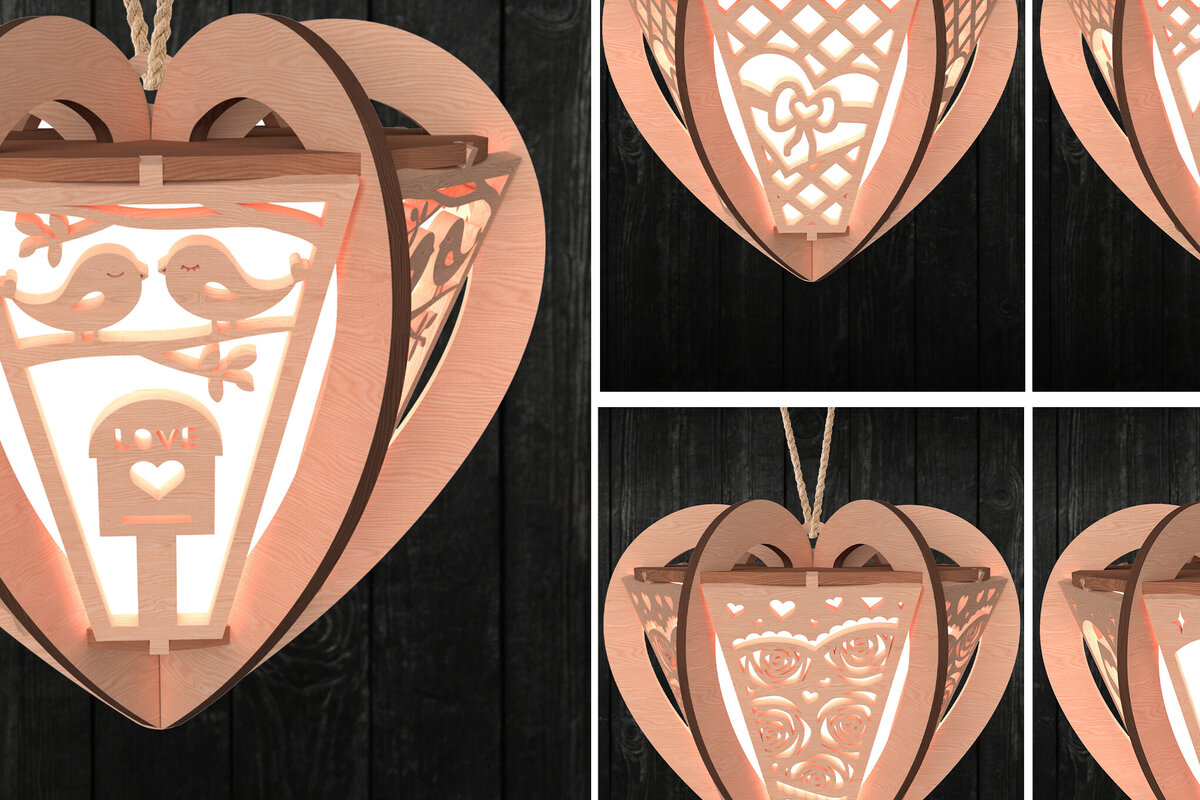 Intra απο ξύλο plywood 3mm-4mm πάχος – Πακέτο φαναριού καρδιάς Valentine Cut Laser Δίασταση  20x20 cm INTRAFABR-112203189