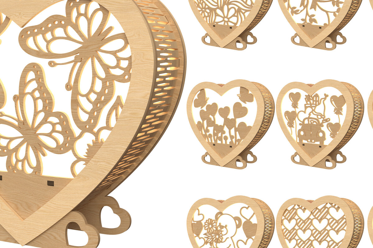 Intra απο ξύλο plywood 3mm-4mm πάχος – Πακέτο φαναριών καρδιών Valentine Δίασταση  20x20 cm INTRAFABR-113312442