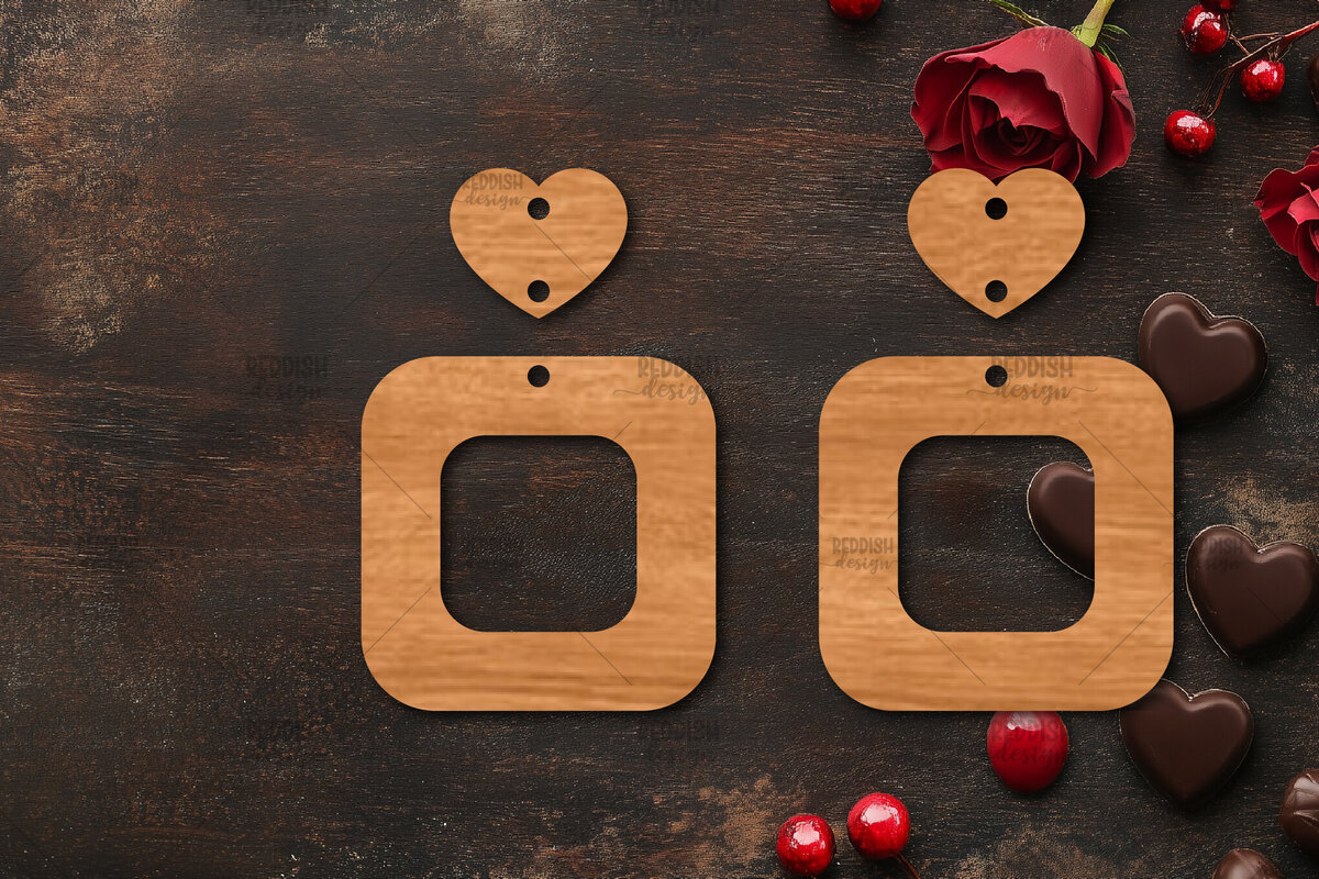 Intra απο ξύλο plywood 3mm-4mm πάχος – Σκουλαρίκια καρδιών του Αγίου Βαλεντίνου Δίασταση  5x5 cm INTRAFABR-113921486
