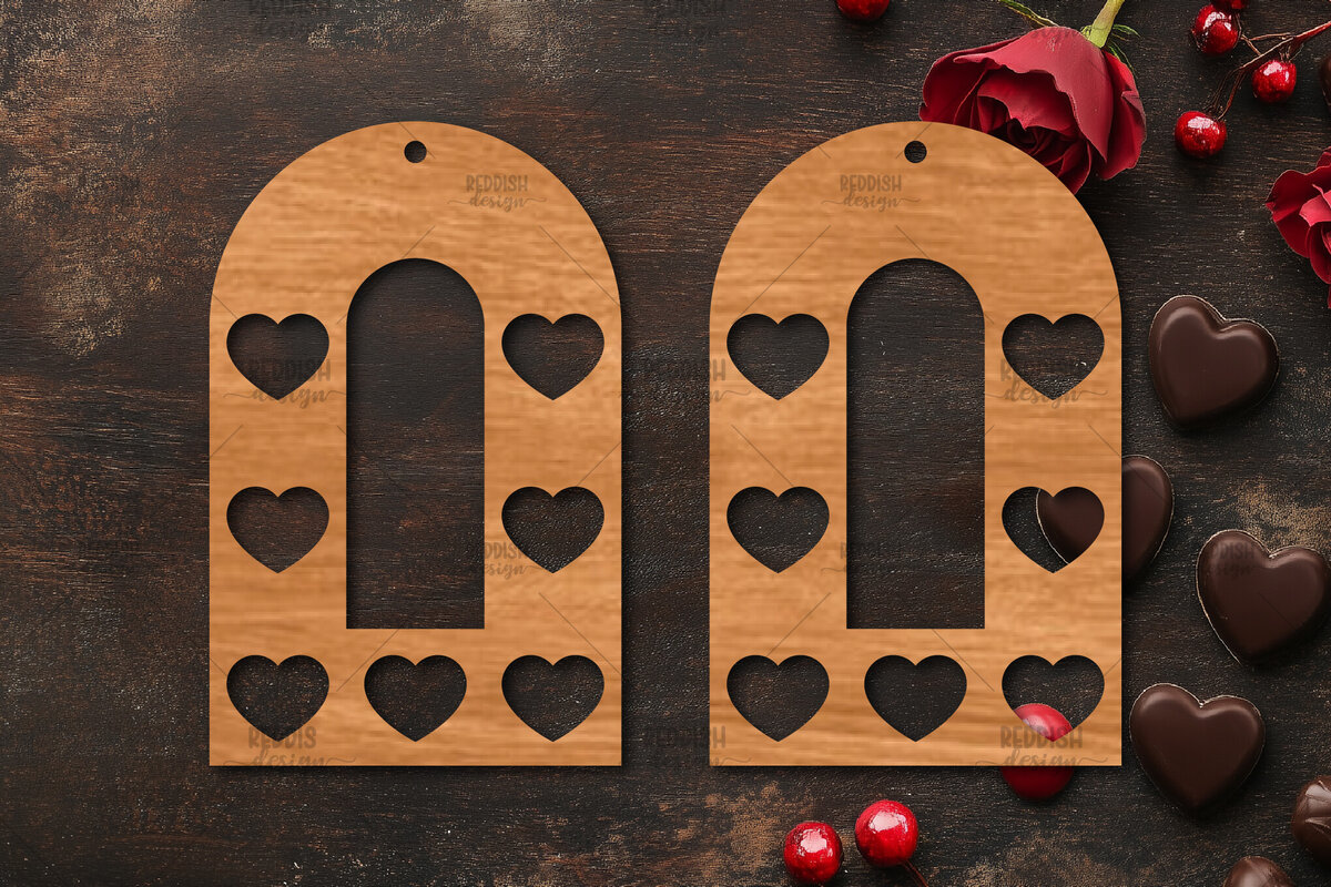 Intra απο ξύλο plywood 3mm-4mm πάχος – Σκουλαρίκια καρδιών του Αγίου Βαλεντίνου Δίασταση  5x5 cm INTRAFABR-113921240