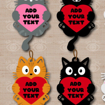 Intra απο ξύλο plywood 3mm-4mm πάχος – Σκουλαρίκι Valentine Kitten Love Dangle Earring Δίασταση  5x5 cm INTRAFABR-50079939 - Image 1