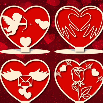 Intra απο ξύλο plywood 3mm-4mm πάχος – Πακέτο Stand καρδιών Valentine Layer Δίασταση  20x20 cm INTRAFABR-23715837 - Image 1