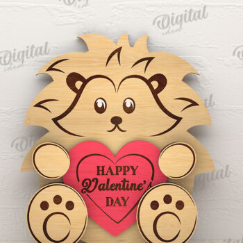 Intra απο ξύλο plywood 3mm-4mm πάχος – Valentine Lion με Καρδιά Δίασταση  20x20 cm INTRAFABR-114206098 - Image 1