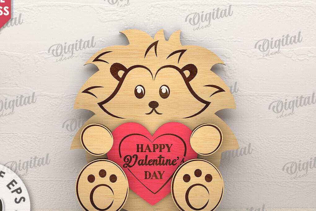 Intra απο ξύλο plywood 3mm-4mm πάχος – Valentine Lion με Καρδιά Δίασταση  20x20 cm INTRAFABR-114206098