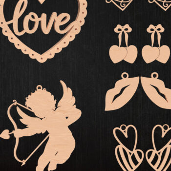 Intra απο ξύλο plywood 3mm-4mm πάχος – Πακέτο κοπής με λέιζερ σκουλαρίκια αγάπης Αγίου Βαλεντίνου Δίασταση  5x5 cm INTRAFABR-113201634 - Image 1
