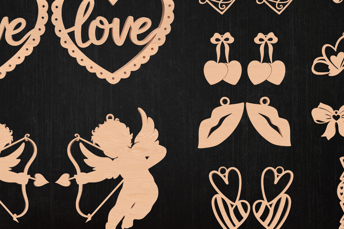 Intra απο ξύλο plywood 3mm-4mm πάχος – Πακέτο κοπής με λέιζερ σκουλαρίκια αγάπης Αγίου Βαλεντίνου Δίασταση  5x5 cm INTRAFABR-113201634