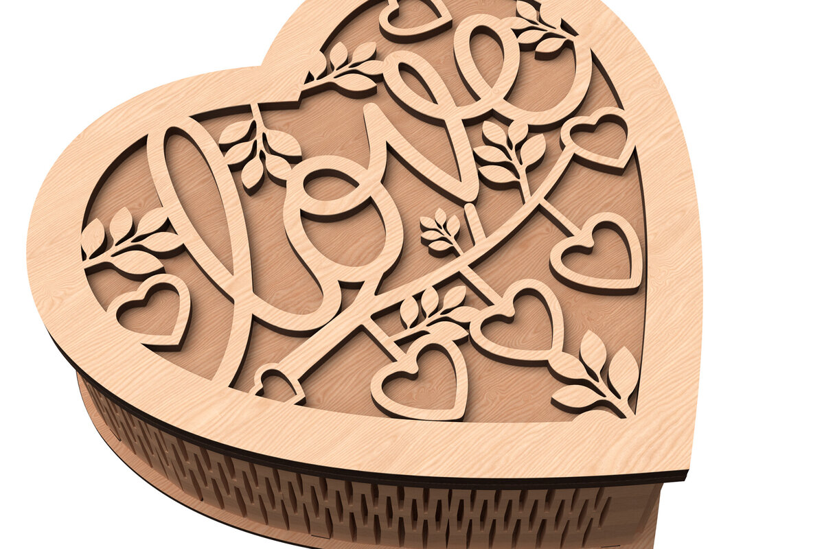 Intra απο ξύλο plywood 3mm-4mm πάχος – Valentine Love Heart Box Cut Laser Δίασταση  20x20 cm INTRAFABR-113117683