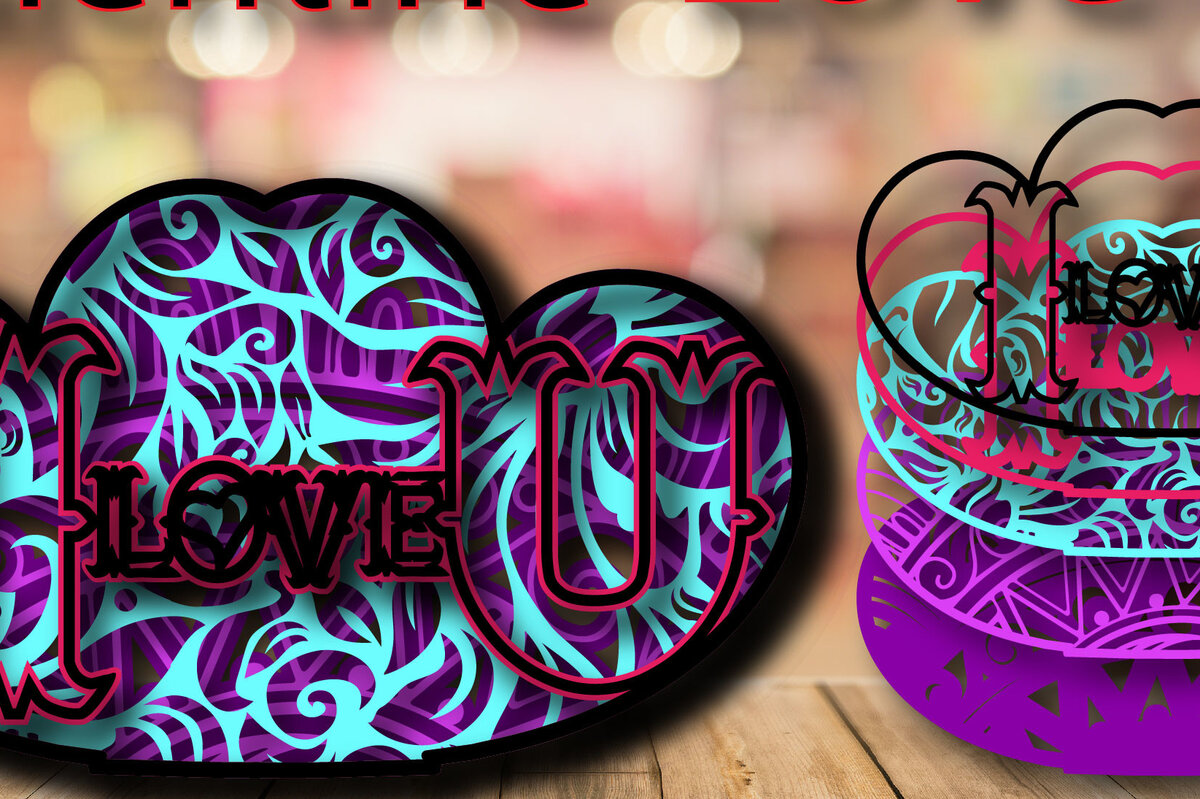 Intra απο ξύλο plywood 3mm-4mm πάχος – Valentine Love Multilayer Shadow Box Δίασταση  20x20 cm INTRAFABR-24059923