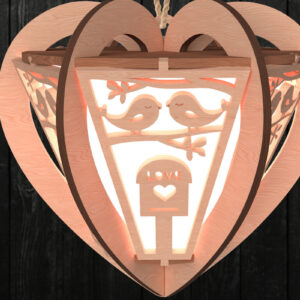 Intra απο ξύλο plywood 3mm-4mm πάχος – Φανάρι καρδιάς Valentine Lovebirds Δίασταση  20x20 cm INTRAFABR-112203060