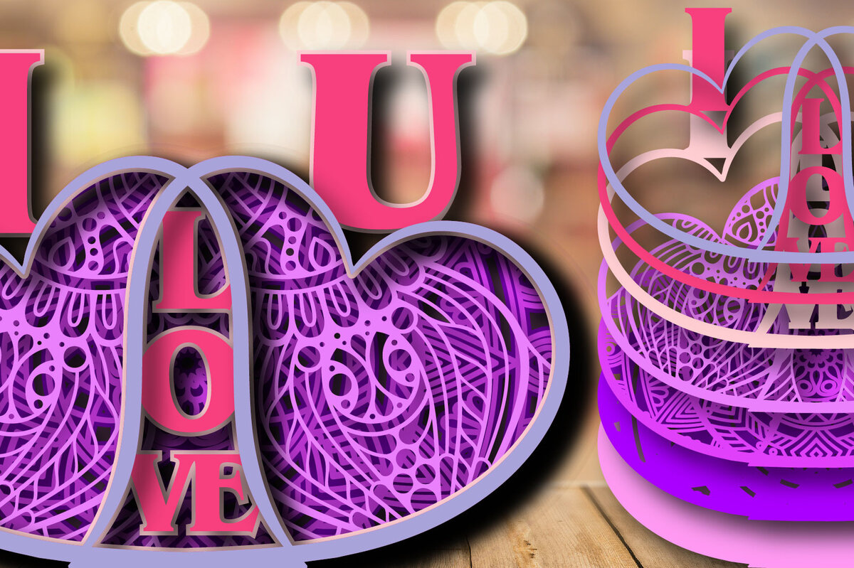 Intra απο ξύλο plywood 3mm-4mm πάχος – Κουτί σκιών αγάπης Valentine Mandala Δίασταση  20x20 cm INTRAFABR-24059935