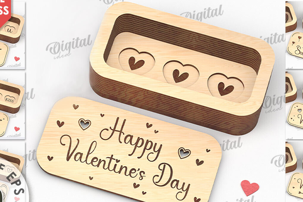 Intra απο ξύλο plywood 3mm-4mm πάχος – Πακέτο Valentine Mini Chocolate Box Δίασταση  20x20 cm INTRAFABR-112022813