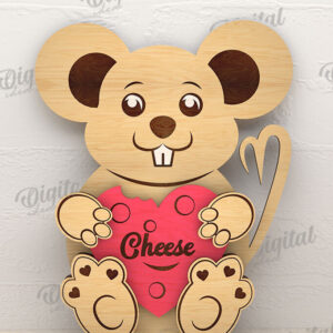 Intra απο ξύλο plywood 3mm-4mm πάχος – Ποντίκι Valentine με καρδιά Δίασταση 20x20 cm INTRAFABR-114206185