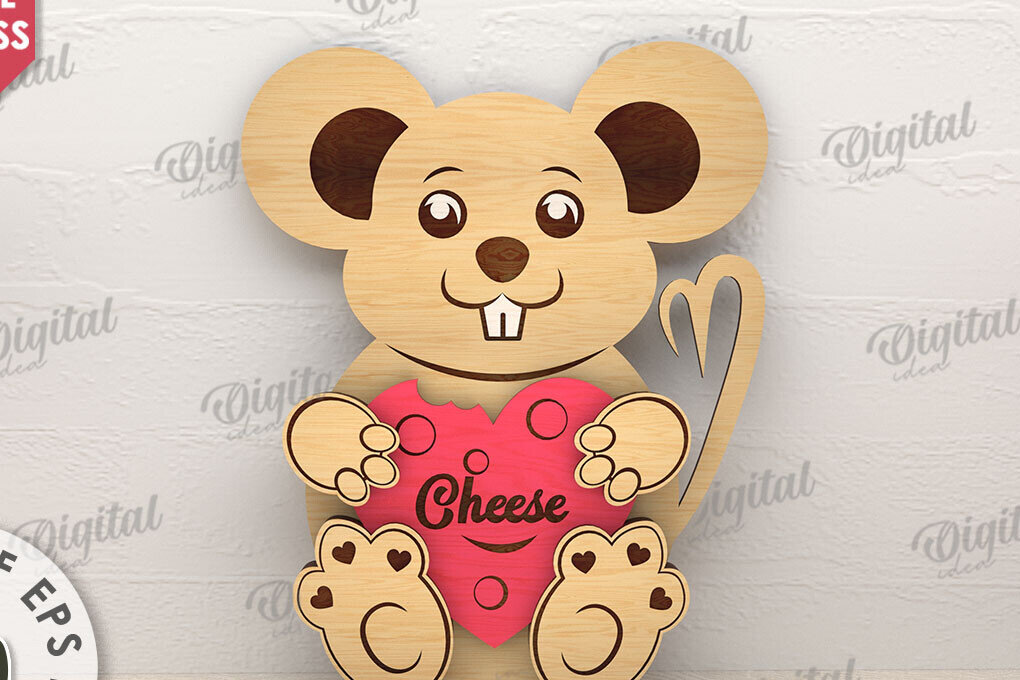 Intra απο ξύλο plywood 3mm-4mm πάχος – Ποντίκι Valentine με καρδιά Δίασταση  20x20 cm INTRAFABR-114206185