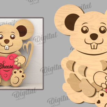 Intra απο ξύλο plywood 3mm-4mm πάχος – Ποντίκι Valentine με καρδιά Δίασταση  20x20 cm INTRAFABR-114206185 - Image 2