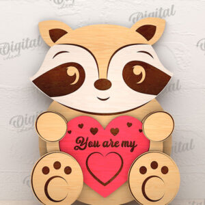 Intra απο ξύλο plywood 3mm-4mm πάχος – Ρακούν Αγίου Βαλεντίνου με καρδιάς Δίασταση  20x20 cm INTRAFABR-114206142