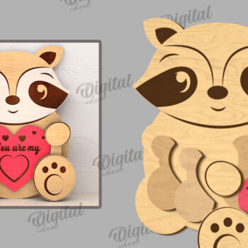 Intra απο ξύλο plywood 3mm-4mm πάχος – Ρακούν Αγίου Βαλεντίνου με καρδιάς Δίασταση  20x20 cm INTRAFABR-114206142 - Image 2