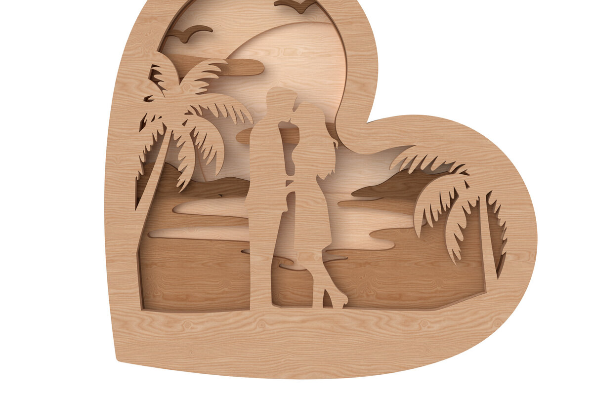 Intra απο ξύλο plywood 3mm-4mm πάχος – Valentine Romantic Beach Heart Heart Laser Δίασταση  20x20 cm INTRAFABR-111740487