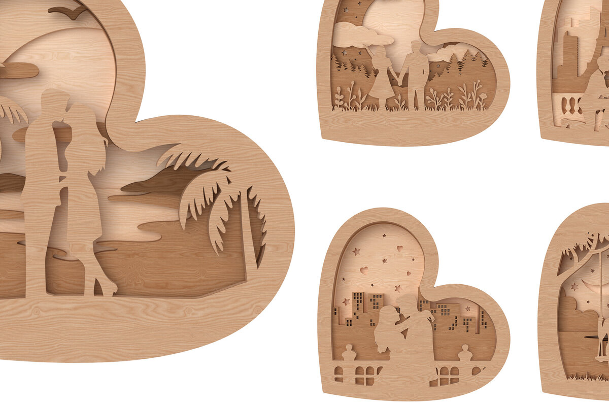 Intra απο ξύλο plywood 3mm-4mm πάχος – Πακέτο λέιζερ ρομαντικών καρδιών Valentine Δίασταση  20x20 cm INTRAFABR-111740895