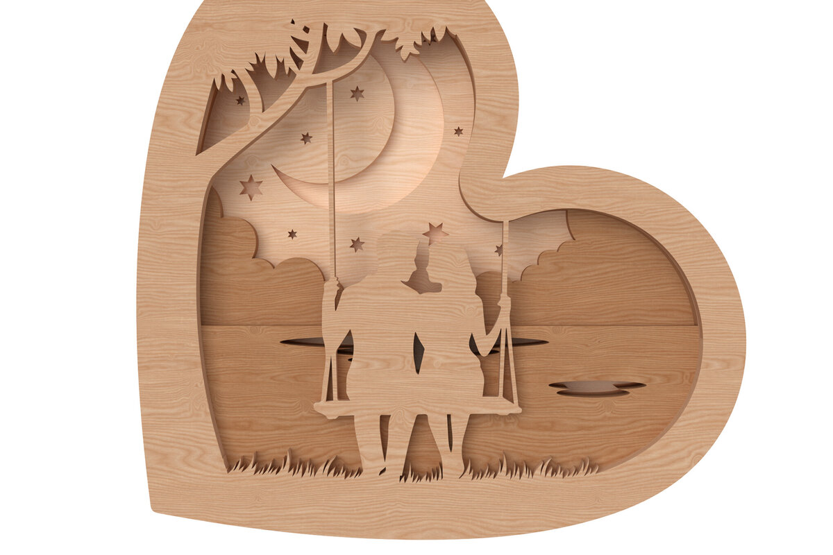 Intra απο ξύλο plywood 3mm-4mm πάχος – Valentine Romantic Swing Heart Δίασταση  20x20 cm INTRAFABR-111740577