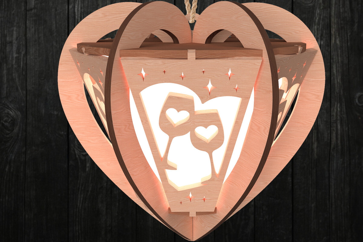Intra απο ξύλο plywood 3mm-4mm πάχος – Valentine Romantic Toast Heart Lantern Δίασταση  20x20 cm INTRAFABR-112203026