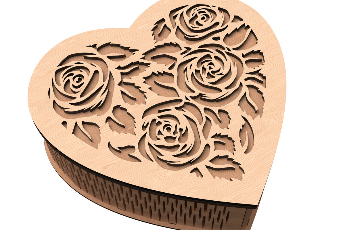 Intra απο ξύλο plywood 3mm-4mm πάχος – Valentine Rose Heart Box Cut Laser Δίασταση  20x20 cm INTRAFABR-113117765
