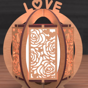 Intra απο ξύλο plywood 3mm-4mm πάχος – Κοπή λέιζερ φαναριού με τριαντάφυλλο Αγίου Βαλεντίνου Δίασταση  20x20 cm INTRAFABR-111860707