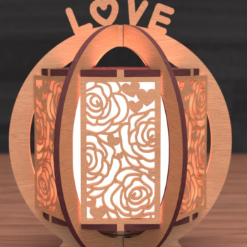 Intra απο ξύλο plywood 3mm-4mm πάχος – Κοπή λέιζερ φαναριού με τριαντάφυλλο Αγίου Βαλεντίνου Δίασταση  20x20 cm INTRAFABR-111860707 - Image 1