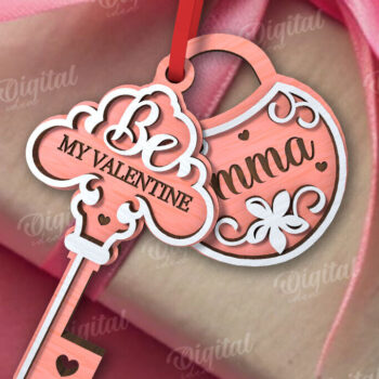 Intra απο ξύλο plywood 3mm-4mm πάχος – Πακέτο λέιζερ κλειδαριάς και κλειδιού με ετικέτες Αγίου Βαλεντίνου Δίασταση  20x20 cm INTRAFABR-110675776 - Image 1