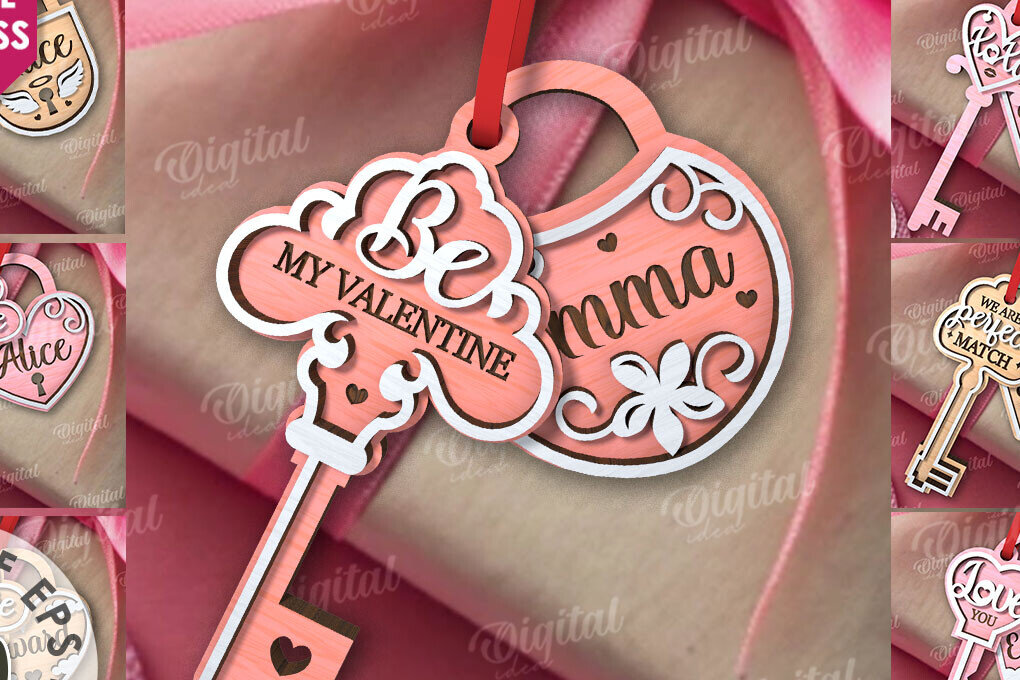 Intra απο ξύλο plywood 3mm-4mm πάχος – Πακέτο λέιζερ κλειδαριάς και κλειδιού με ετικέτες Αγίου Βαλεντίνου Δίασταση  20x20 cm INTRAFABR-110675776