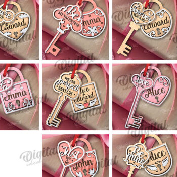 Intra απο ξύλο plywood 3mm-4mm πάχος – Πακέτο λέιζερ κλειδαριάς και κλειδιού με ετικέτες Αγίου Βαλεντίνου Δίασταση  20x20 cm INTRAFABR-110675776 - Image 2