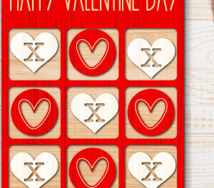 Intra απο ξύλο plywood 3mm-4mm πάχος – Παιχνίδι Valentine Tic Tac Toe Cut με λέιζερ Δίασταση  20x20 cm INTRAFABR-50827105