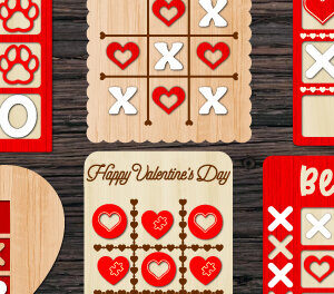 Intra απο ξύλο plywood 3mm-4mm πάχος – Παιχνίδι Valentine Tic Tac Toe Cut με λέιζερ Δίασταση  20x20 cm INTRAFABR-86806688