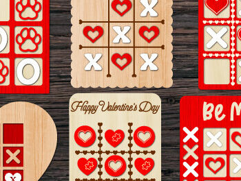 Intra απο ξύλο plywood 3mm-4mm πάχος – Παιχνίδι Valentine Tic Tac Toe Cut με λέιζερ Δίασταση  20x20 cm INTRAFABR-86806688 - Image 1