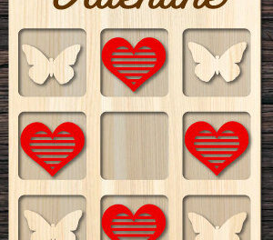 Intra απο ξύλο plywood 3mm-4mm πάχος – Παιχνίδι Valentine Tic Tac Toe Cut με λέιζερ Δίασταση  20x20 cm INTRAFABR-87300688