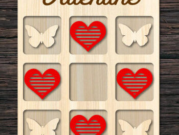 Intra απο ξύλο plywood 3mm-4mm πάχος – Παιχνίδι Valentine Tic Tac Toe Cut με λέιζερ Δίασταση  20x20 cm INTRAFABR-87300688 - Image 1
