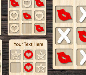 Intra απο ξύλο plywood 3mm-4mm πάχος – Παιχνίδι Valentine Tic Tac Toe Cut με λέιζερ Δίασταση  20x20 cm INTRAFABR-87300717