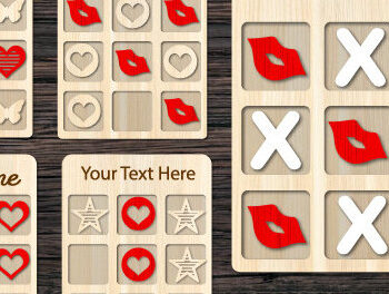 Intra απο ξύλο plywood 3mm-4mm πάχος – Παιχνίδι Valentine Tic Tac Toe Cut με λέιζερ Δίασταση  20x20 cm INTRAFABR-87300717 - Image 1