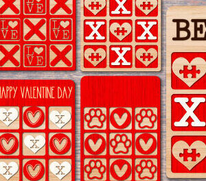 Intra απο ξύλο plywood 3mm-4mm πάχος – Παιχνίδι Valentine Tic Tac Toe Cut με λέιζερ Δίασταση  20x20 cm INTRAFABR-50826030