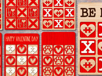 Intra απο ξύλο plywood 3mm-4mm πάχος – Παιχνίδι Valentine Tic Tac Toe Cut με λέιζερ Δίασταση  20x20 cm INTRAFABR-50826030 - Image 1