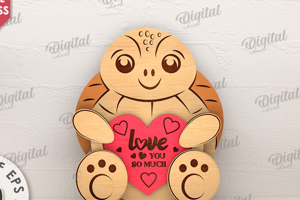 Intra απο ξύλο plywood 3mm-4mm πάχος – Χελώνα Αγίου Βαλεντίνου με καρδιάς Δίασταση  20x20 cm INTRAFABR-114205955