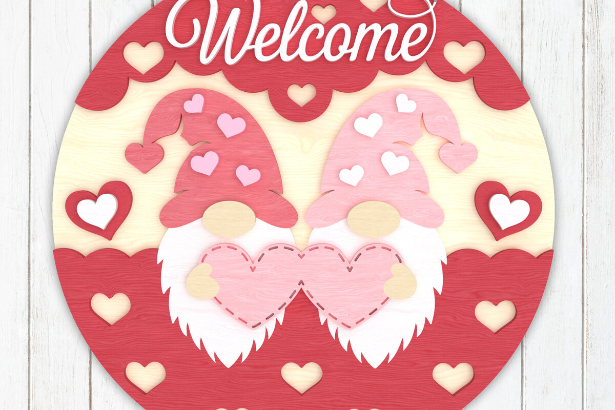 Intra απο ξύλο plywood 3mm-4mm πάχος – Valentine Welcome Sign Gnome Δίασταση  40x30 cm INTRAFABR-110274126